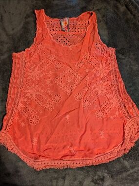 Johnny Was Coral Eyelet & Embroidered Sleeveless Camisole